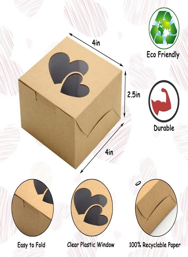 WEEPA 25 pcs Valentines Bakery Boxes Kraft Boxes with Double Heart Window Wedding Gift Packaging Boxes - Image 2